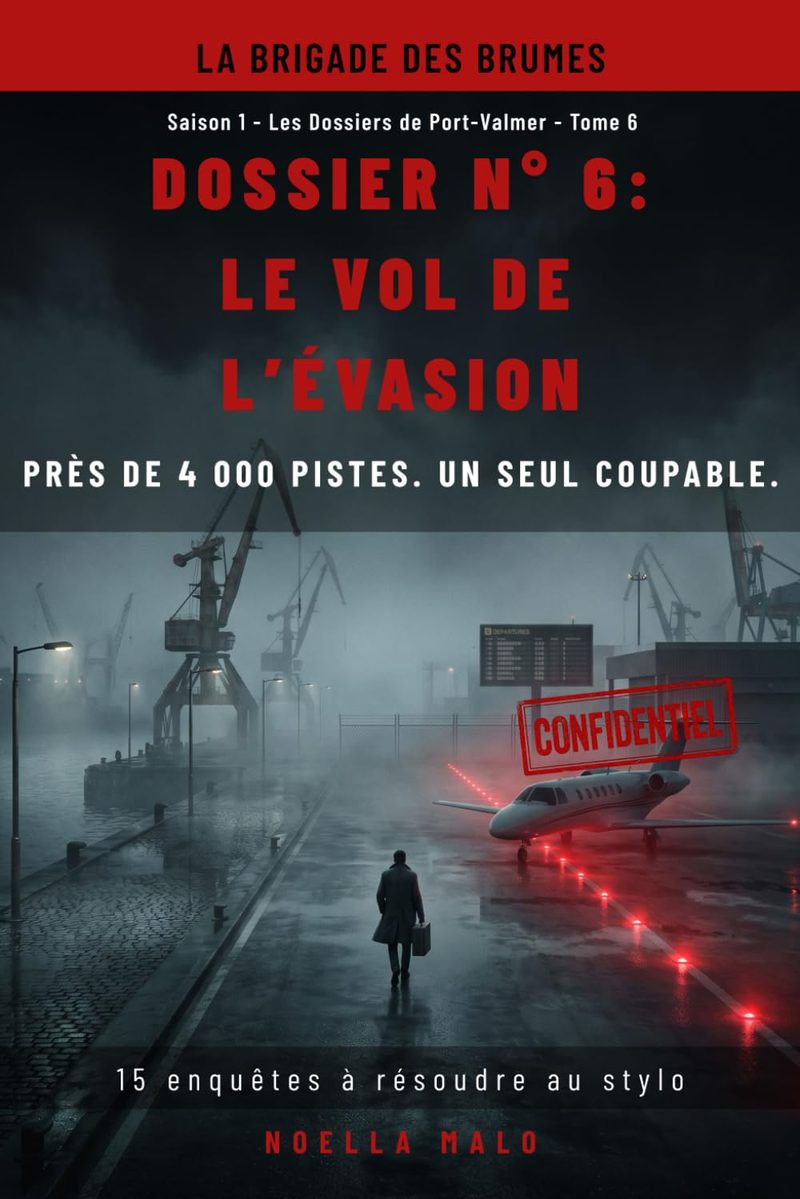 Couverture du Dossier n°6 — Le vol de l'évasion, livre-jeu d'énigmes logiques de Noella Malo